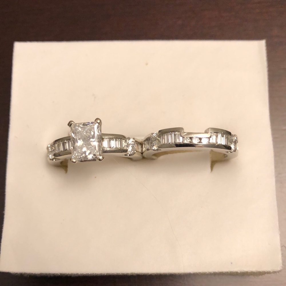 Engagement Ring Set Emerald Cut 1.12cts G VVS2